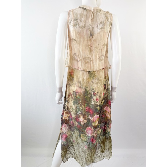Queen Mulock Dress Floral Silk Chiffon Midi Sleeveless Size S Roses Romantic - Picture 11 of 14